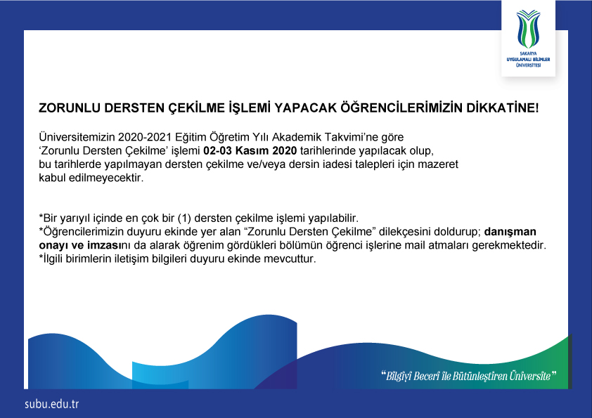 Zorunlu Dersten Çekilme İşlemi Yapacak Öğrencilerimizin Dikkatine
